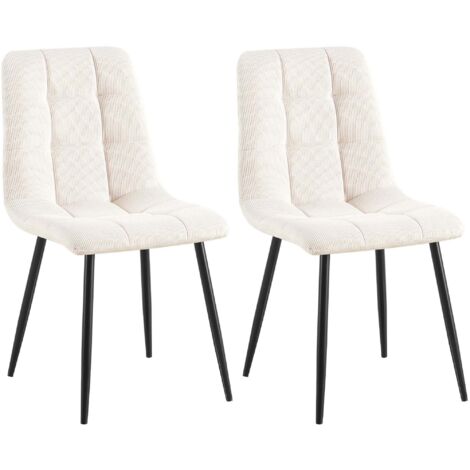 Juego de 2 sillas de comedor con costuras cuadradas decorativas en pana crema y metal negro 100007554