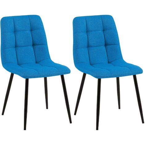 Juego de 2 sillas de comedor con costuras cuadradas decorativas en tela azul y metal negro 100007586