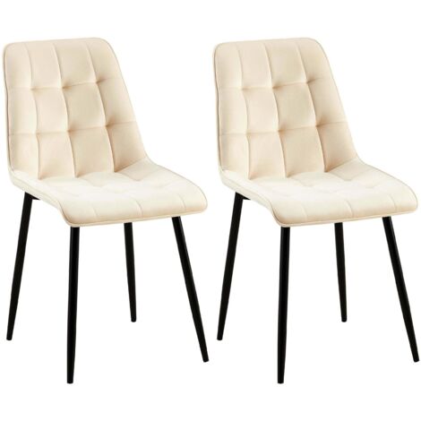 Juego de 2 sillas de comedor con costuras cuadradas decorativas en terciopelo crema estructura de metal negro 100007434