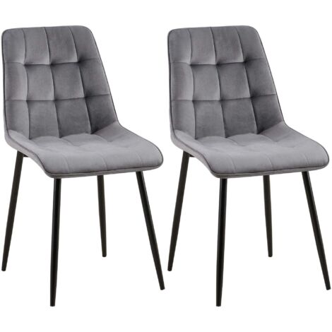 Juego de 2 sillas de comedor con costuras cuadradas decorativas en terciopelo gris oscuro estructura de metal negro 100007471