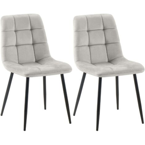 Juego de 2 sillas de comedor con costuras cuadradas decorativas en terciopelo gris y metal negro 100007342