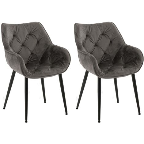Juego de 2 sillas de comedor con costuras decorativas en terciopelo antracita y patas de metal negro 100007462