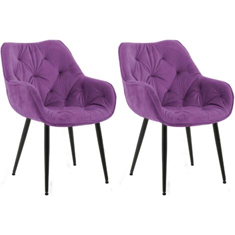 Juego de 2 sillas de comedor con costuras decorativas en terciopelo morado y patas de metal negro 100007715