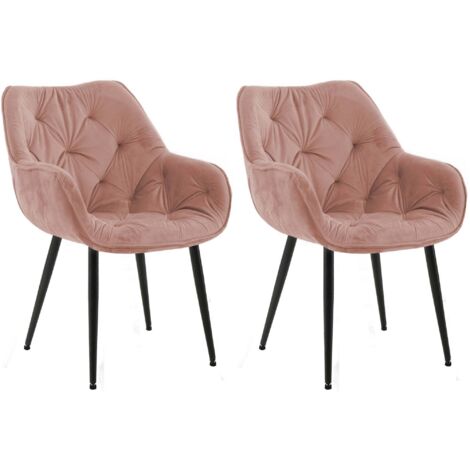 Juego de 2 sillas de comedor con costuras decorativas en terciopelo rosa y patas de metal negro 100007628