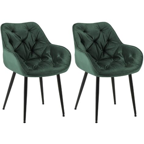 Juego de 2 sillas de comedor con costuras decorativas en terciopelo verde y patas de metal negro 100001666