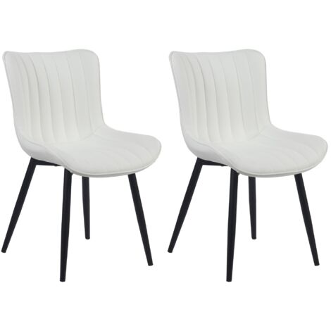 Juego de 2 sillas de comedor con costuras decorativas verticales y patas de metal negro, asiento de PVC blanco 100001733