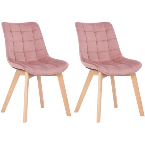Juego de 2 sillas de comedor con generoso acolchado de terciopelo rosa y patas de madera 100007573