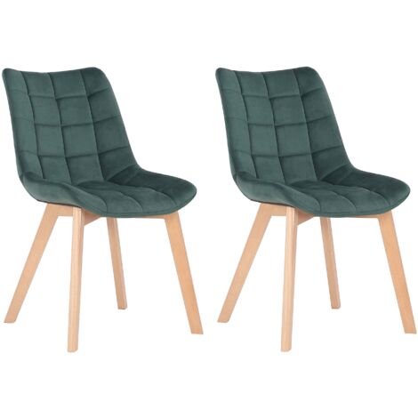Juego de 2 sillas de comedor con generoso acolchado de terciopelo verde y patas de madera 100007639