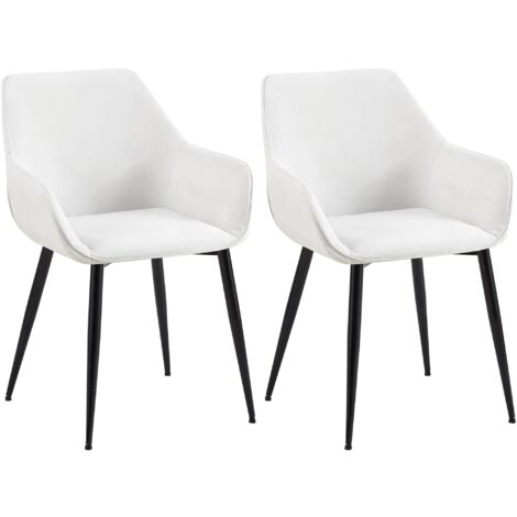 Juego de 2 sillas de comedor con modernos y cómodos reposabrazos de diseño en tela color crema y patas de madera negra 100001585