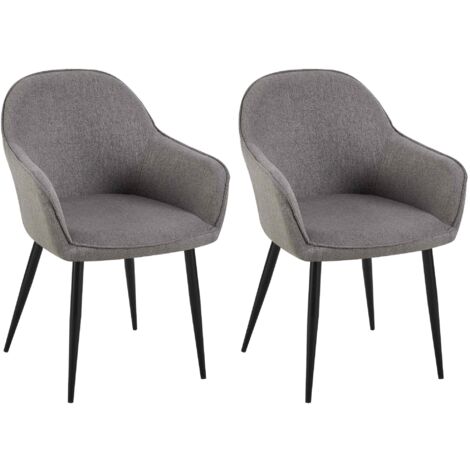 Juego de 2 sillas de comedor con modernos y cómodos reposabrazos de diseño en tela gris oscuro y patas de madera negra 100001602
