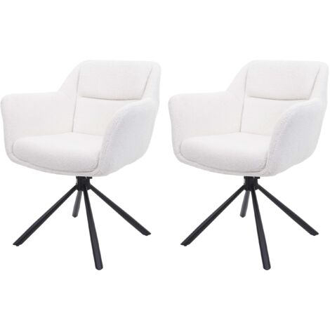 Juego de 2 sillas de comedor con reposabrazos asiento giratorio en tejido Bouclé blanco 040007364