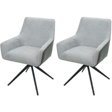 Juego de 2 sillas de comedor con reposabrazos asiento giratorio en tela gris claro, PVC gris oscuro y hierro 040007378