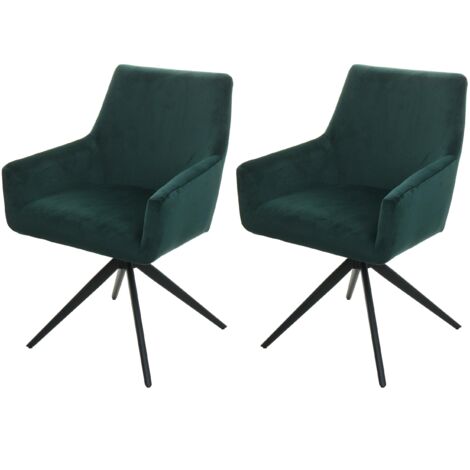 Juego de 2 sillas de comedor con reposabrazos asiento giratorio en tela verde 040007380