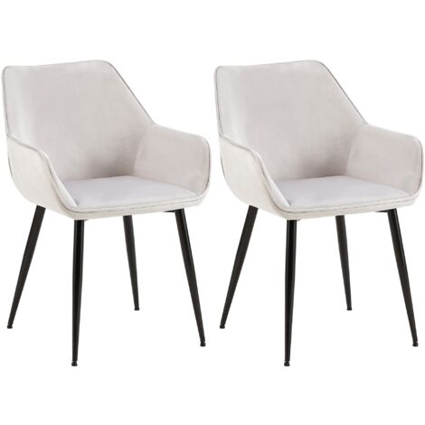 Juego de 2 sillas de comedor con reposabrazos en tela de terciopelo gris claro y patas de metal negro 100001583