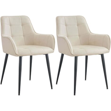 Juego de 2 sillas de comedor con reposabrazos en terciopelo crema con estructura de metal negro capitoné 100007509