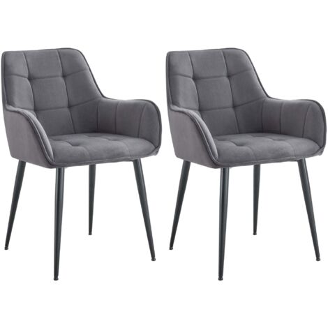 Juego de 2 sillas de comedor con reposabrazos en terciopelo gris oscuro con tapizado capitoné y estructura de metal negro 100007483