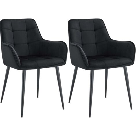 Juego de 2 sillas de comedor con reposabrazos tapizadas en terciopelo negro estructura de metal negro 100007564