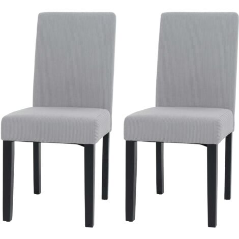 Juego de 2 sillas de comedor con respaldo alto en tela de pana gris claro, patas de madera oscura 040007327