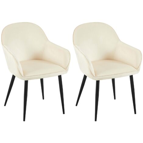 Juego de 2 sillas de comedor con respaldo redondeado y reposabrazos de terciopelo color crema 100001527