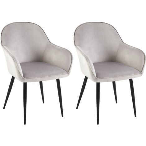 Juego de 2 sillas de comedor con respaldo redondeado y reposabrazos de terciopelo gris 100001529