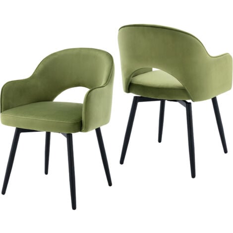 WAHSON OFFICE CHAIRS Juego de 2 Sillas de Comedor con Respaldo Sillas de Cocina con Patas Negras Sillas de Salón Giratorias Modernas para Cocina, Terciopelo, Verde