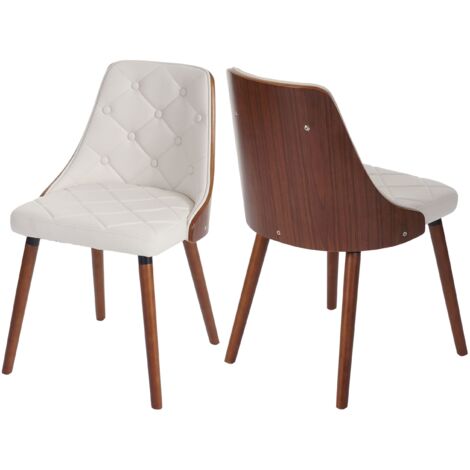 Juego de 2 sillas de comedor con respaldo y botones decorativos, estructura de madera aspecto nogal, asiento de PVC blanco 040007346