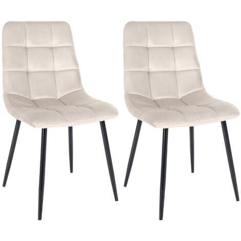 Juego de 2 sillas de comedor cuadradas con costuras decorativas en terciopelo crema y patas de metal negro 100001571