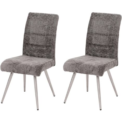 Juego de 2 sillas de comedor de acero inoxidable cepillado, tejido de chenilla gris oscuro 040007403
