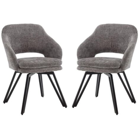 WAHSON OFFICE CHAIRS Juego de 2 Sillas de Comedor de Chenilla Tapizadas Sillas Giratorias de Ocio con Respaldo para Cocina Salón, Gris, Wahson