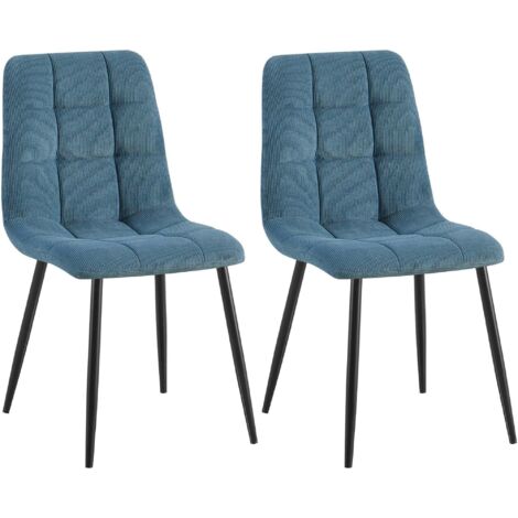 Juego de 2 sillas de comedor de diseño en pana azul con costuras cuadradas – Patas de metal negro 100007670