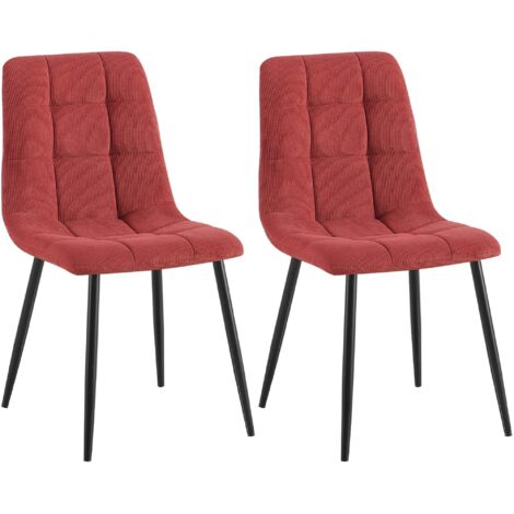 Juego de 2 sillas de comedor de diseño en pana burdeos con costuras cuadradas – Patas de metal negro 100007615