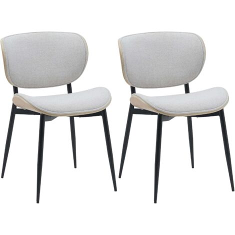 Juego de 2 sillas de comedor de diseño en piel sintética color crema con carcasa de madera clara y estructura de metal resistente 100008619