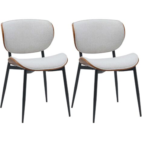 Juego de 2 sillas de comedor de diseño en piel sintética color crema con carcasa de madera de nogal y estructura de metal resistente 100008596