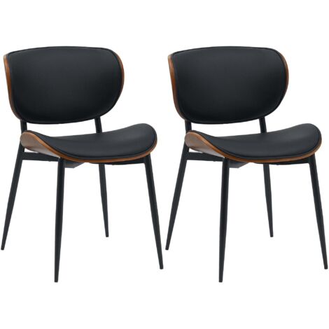 Juego de 2 sillas de comedor de diseño en piel sintética negra con carcasa de madera de nogal y estructura de metal resistente 100008685