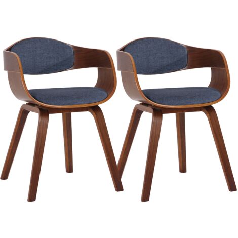 Juego de 2 sillas de comedor de diseño escandinavo en tela azul y estructura de madera oscura 100001724
