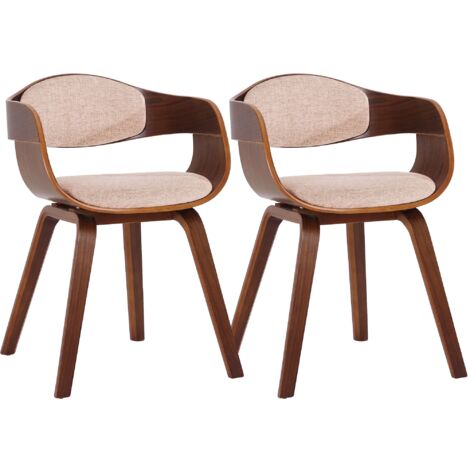Juego de 2 sillas de comedor de diseño escandinavo en tela color crema y estructura de madera oscura 100001726