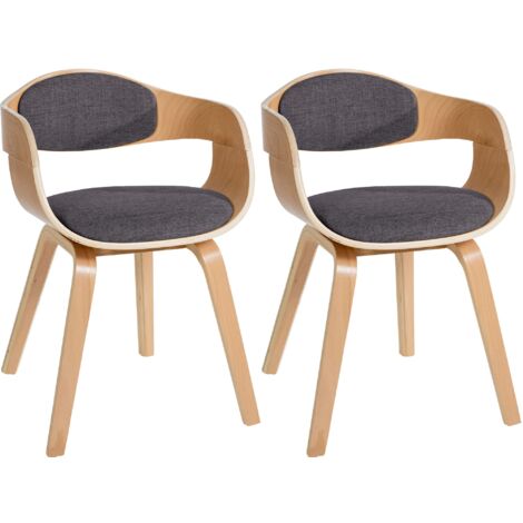 Juego de 2 sillas de comedor de diseño escandinavo en tela gris claro y estructura de madera clara 100001722