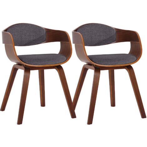 Juego de 2 sillas de comedor de diseño escandinavo en tela gris claro y estructura de madera oscura 100001728