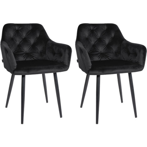 Juego de 2 sillas de comedor de diseño moderno con costuras acolchadas y asiento de terciopelo negro 100001632