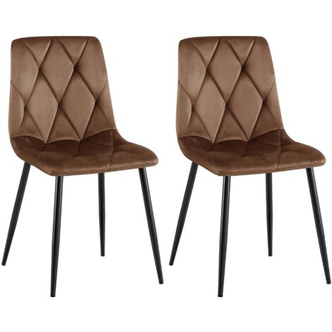 Juego de 2 sillas de comedor de diseño moderno con costuras de rombos terciopelo marrón y estructura de metal negro 100007353