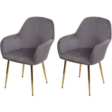 Juego de 2 sillas de comedor de diseño retro con asiento de terciopelo gris y patas de metal dorado 040007352