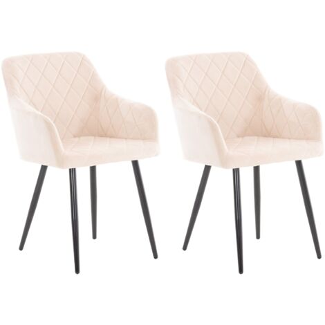 Juego de 2 sillas de comedor de diseño retro con costuras decorativas de rombos, asiento de tela color crema 100001559