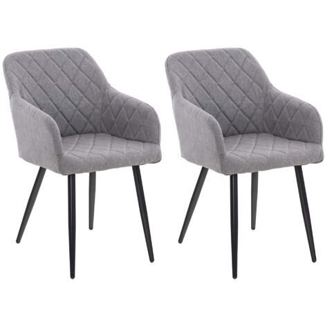 Juego de 2 sillas de comedor de diseño retro con costuras decorativas de rombos, asiento de tela gris 100001565