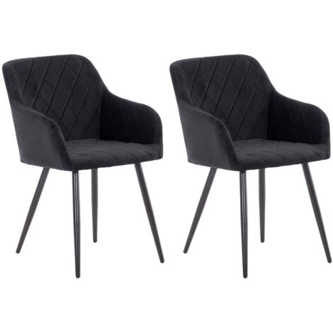 Juego de 2 sillas de comedor de diseño retro con costuras decorativas de rombos y asientos de terciopelo negro 100007318
