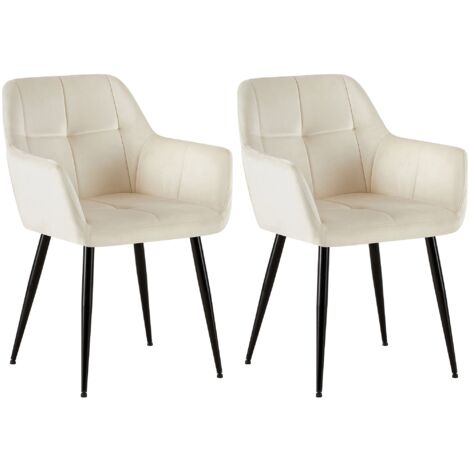 Juego de 2 sillas de comedor de diseño retro con costuras decorativas en asiento cuadrado de terciopelo crema 100001533