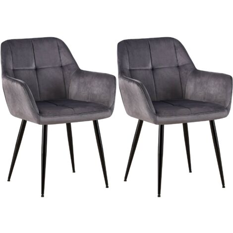 Juego de 2 sillas de comedor de diseño retro con costuras decorativas en asiento cuadrado de terciopelo gris 100001534