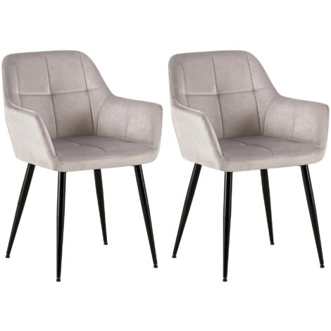 Juego de 2 sillas de comedor de diseño retro con costuras decorativas en asiento cuadrado de terciopelo gris claro 100001536