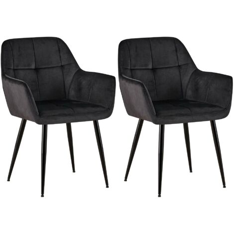 Juego de 2 sillas de comedor de diseño retro con costuras decorativas en asiento cuadrado de terciopelo negro 100001538