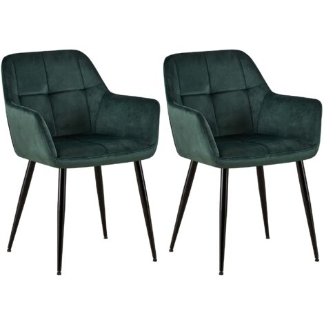 Juego de 2 sillas de comedor de diseño retro con costuras decorativas en asientos cuadrados de terciopelo verde 100001535
