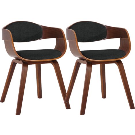 Juego de 2 sillas de comedor de diseño retro, estructura de madera color nogal, asiento de tela negra 100001729
